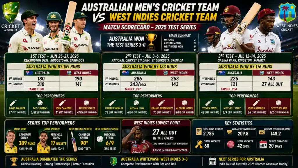 Australian Men’s Cricket Team Vs West Indies Cricket Team Match Scorecard