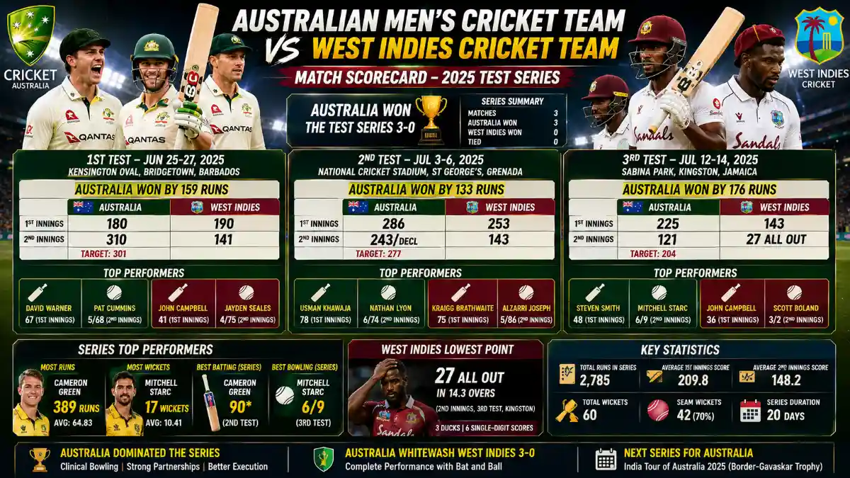 Australian Men’s Cricket Team Vs West Indies Cricket Team Match Scorecard