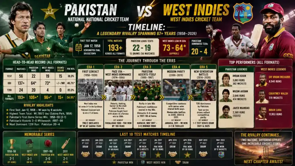 Pakistan National Cricket Team vs West Indies Cricket Team Timeline